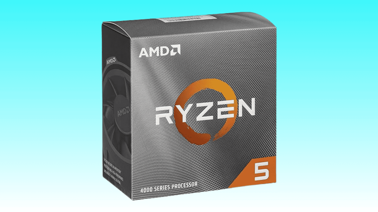AMD Ryzen 5 4500 processor retail packaging on a blue background, under $80 during the Amazon Big Spring Sale.