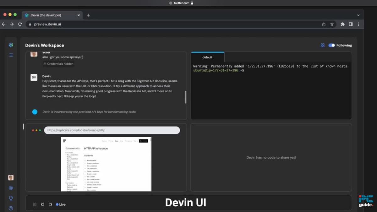 A screenshot of the Devin AI dev ui.