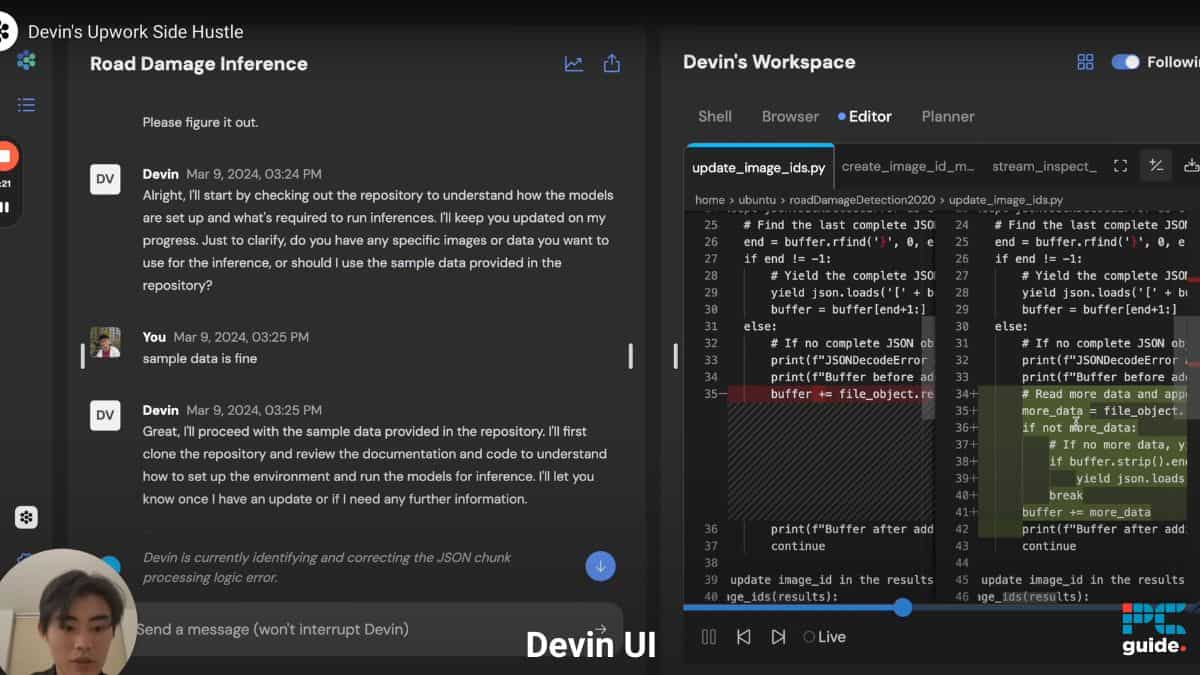 A screenshot displaying a dual monitor setup with code editors on both screens, suggesting an AI Engineer or programming task in progress.