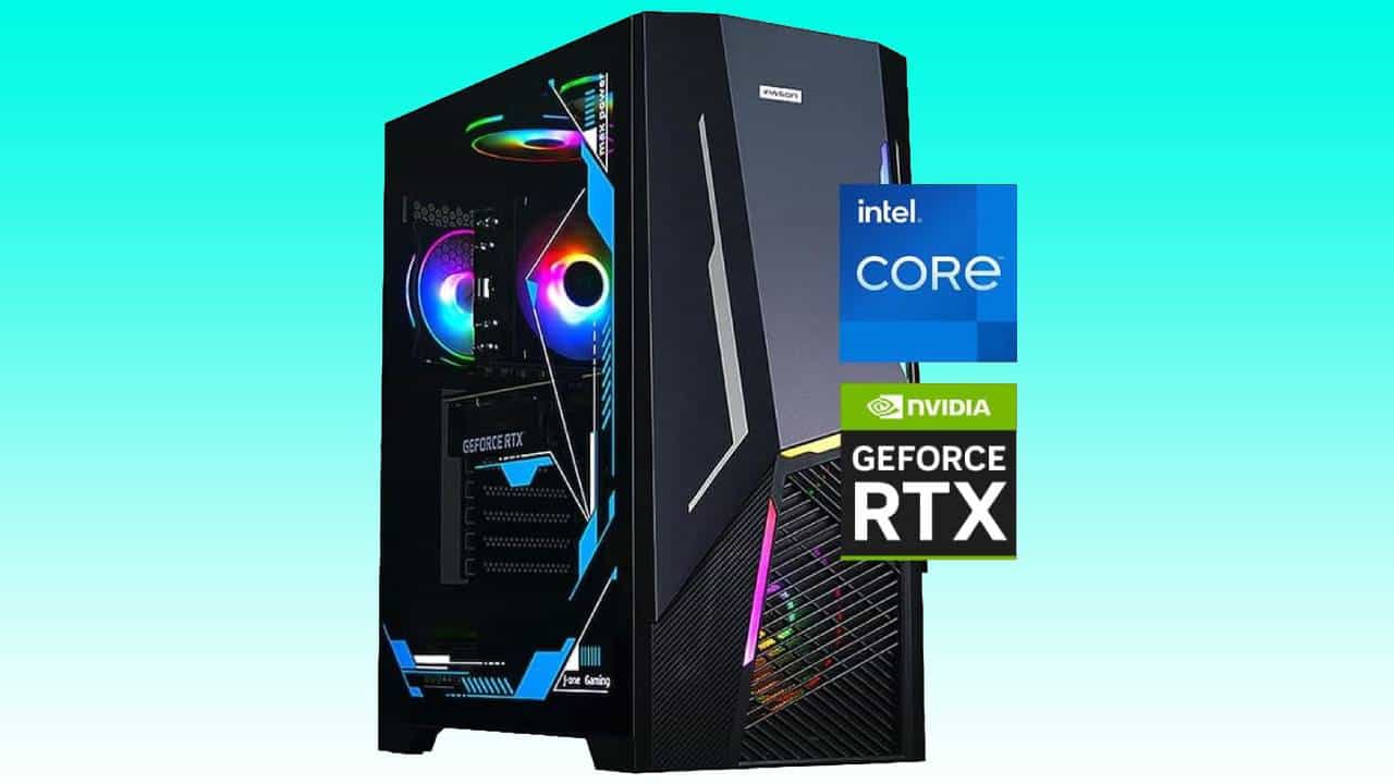 IPASON Gaming Desktop PC with intel core processor and nvidia geforce rtx graphics card.