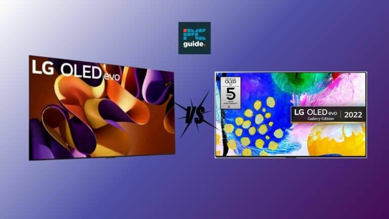 LG G4 OLED vs LG G2 OLED. Image shows LG G4 OLED and LG G2 OLED on a purple gradient background.