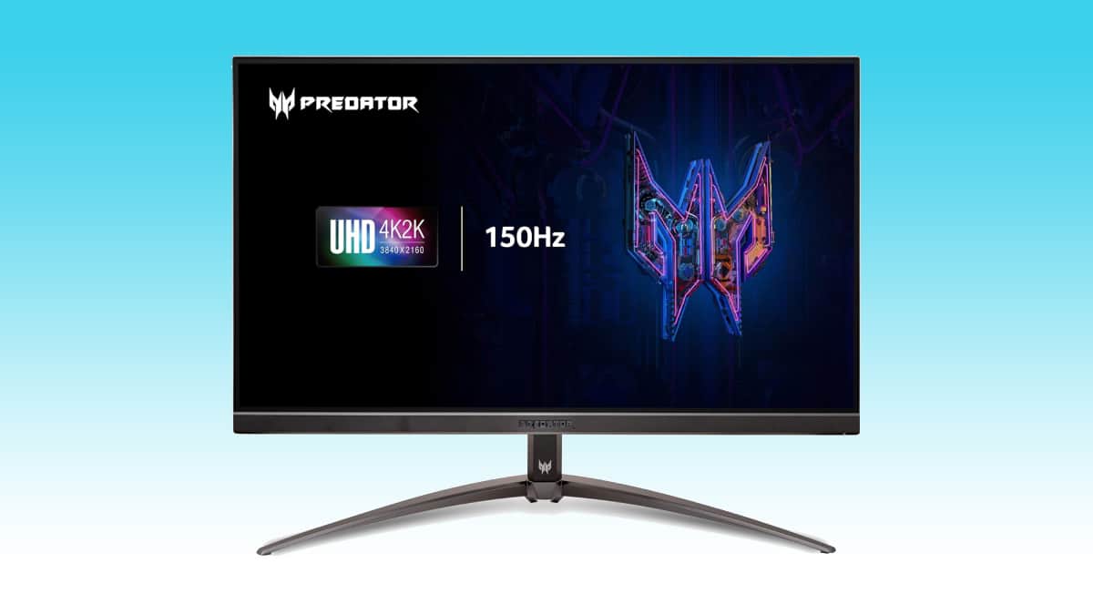 A 4K Acer Predator gaming monitor displaying its 150hz refresh rate feature.