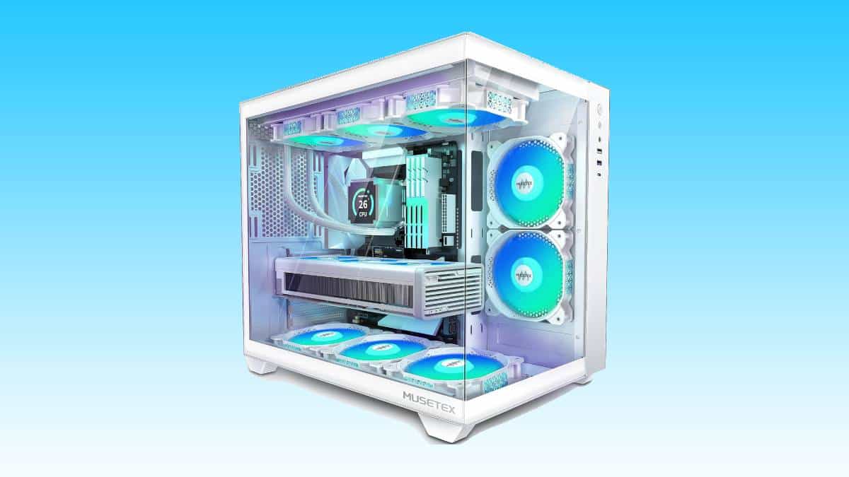 High-end gaming pc with custom led lighting and liquid cooling system.