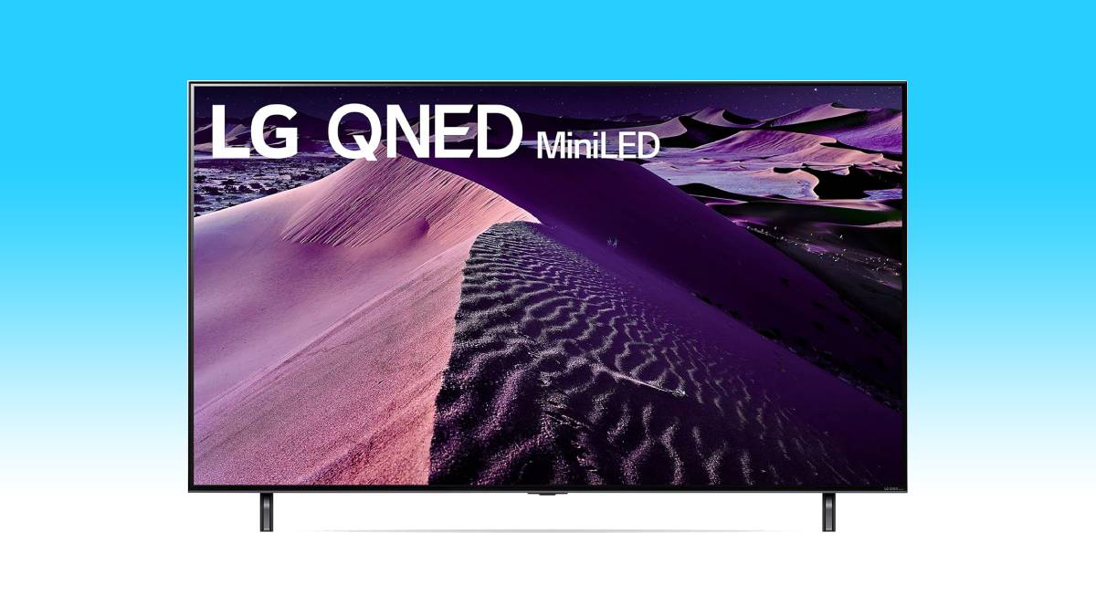 An LG mini-LED TV displaying a vibrant desert landscape image, now available under $1000 in our pre-Spring sale.