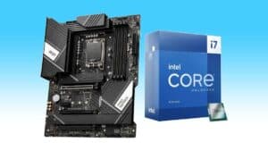 A PC bundle including a motherboard next to an i7-13700K processor box.