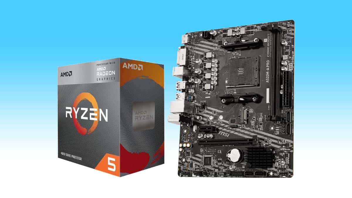 Amd Ryzen 5 CPU in a bundle with an MSI motherboard for budget PC builds.