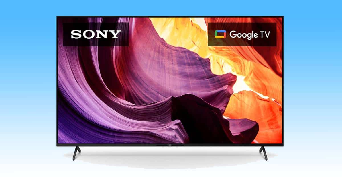 A Sony 4K TV displaying vibrant canyon imagery with Google TV branding, now available under $900 thanks to an Amazon Easter discount.