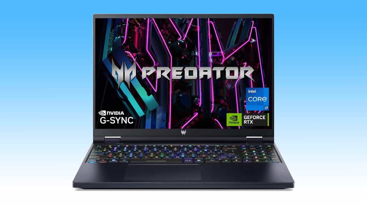 Acer Predator best-value gaming laptop featuring Nvidia G-Sync technology, RTX 4070, and a colorful keyboard backlight.