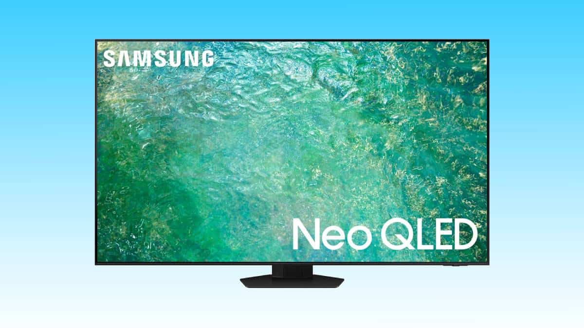 A samsung neo qled television displaying a vibrant underwater scene.