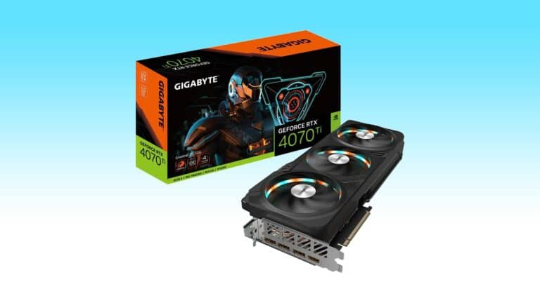 Gigabyte RTX 4070 Ti graphics card with its packaging, now at a price hit in the Amazon Easter deal.