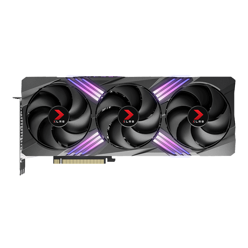 A high-performance PNY GeForce RTX 4070 Ti graphics card with four cooling fans.