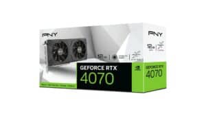 PNY RTX 4070 graphics card packaging.