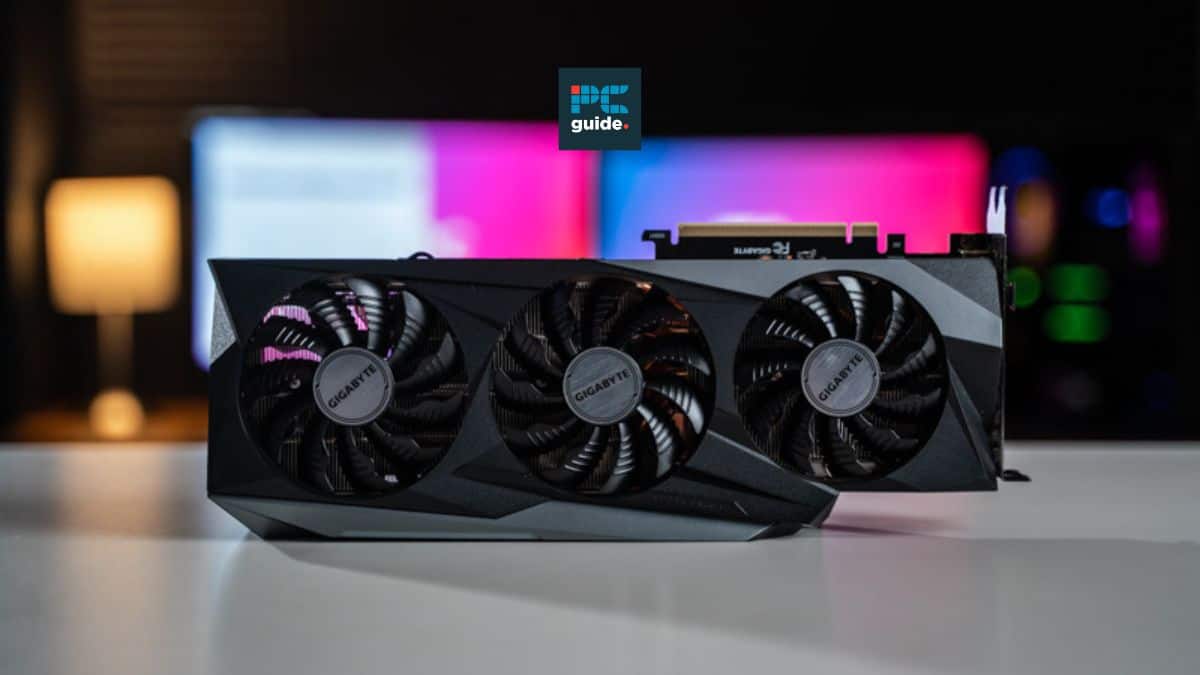 RTX 4060 vs RTX 3080 - which one is the winner? Image shows the RTX 3080 in front of blurred PC screens