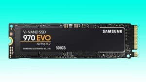 Samsung 970 EVO SSD NVMe M.2 solid state drive with a capacity of 500GB, available on Amazon for under $90.
