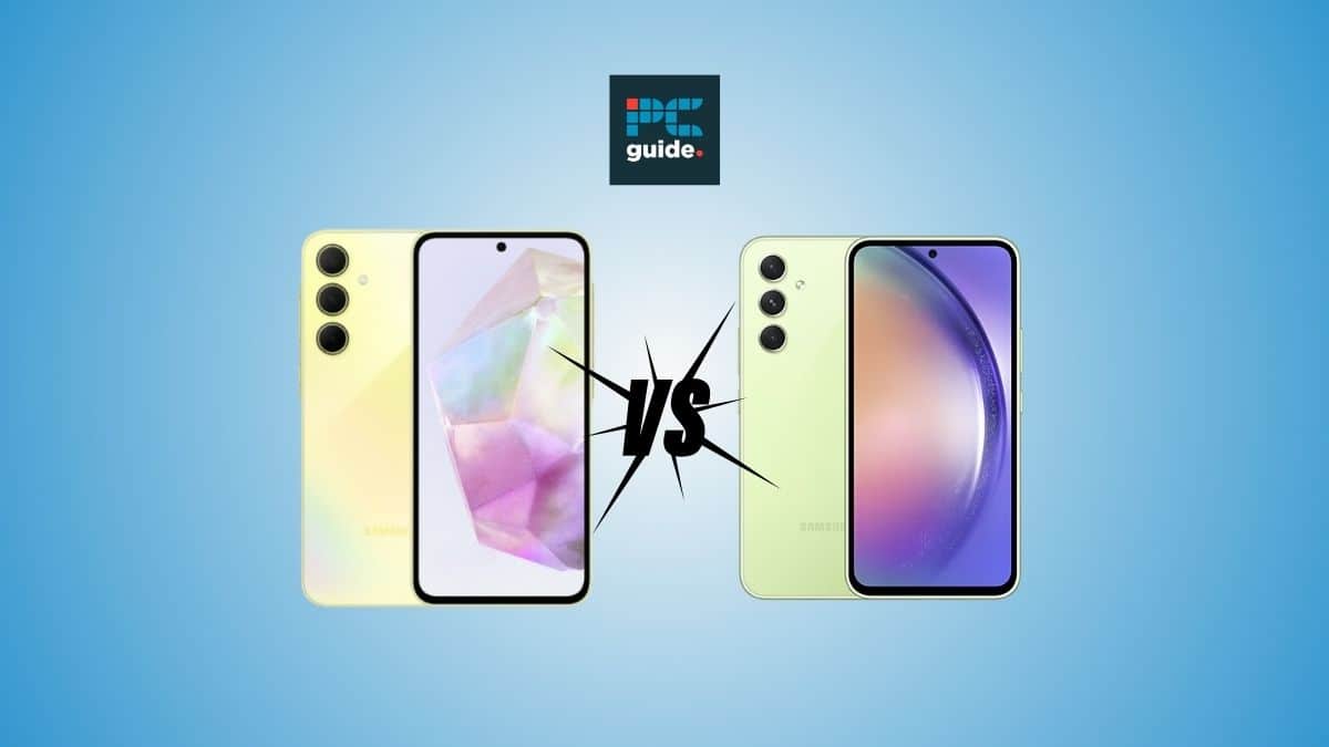 Samsung Galaxy A35 vs Galaxy A54 - which is better? Image shows the Galaxy A35 and Galaxy A54 on a blue gradient background.