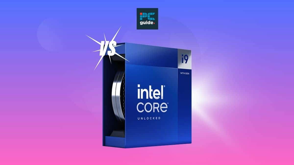 Image shows a Intel CPU on a purple background below the PC guide logo