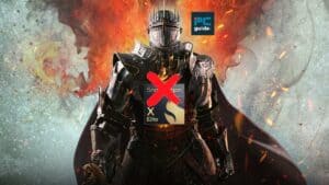 A knight in full armor stands before a fiery background with the Snapdragon X Elite logo suggesting digital content sponsorship or enhancement by Dragon's Dogma 2.