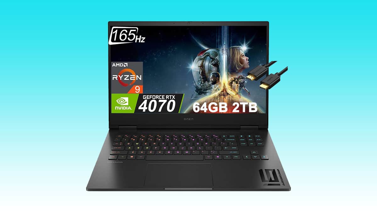 A high-performance gaming laptop, HP OMEN 16, comes with an AMD Ryzen 9 processor and NVIDIA GeForce RTX 4070 graphics card, featuring a 165Hz display, 64