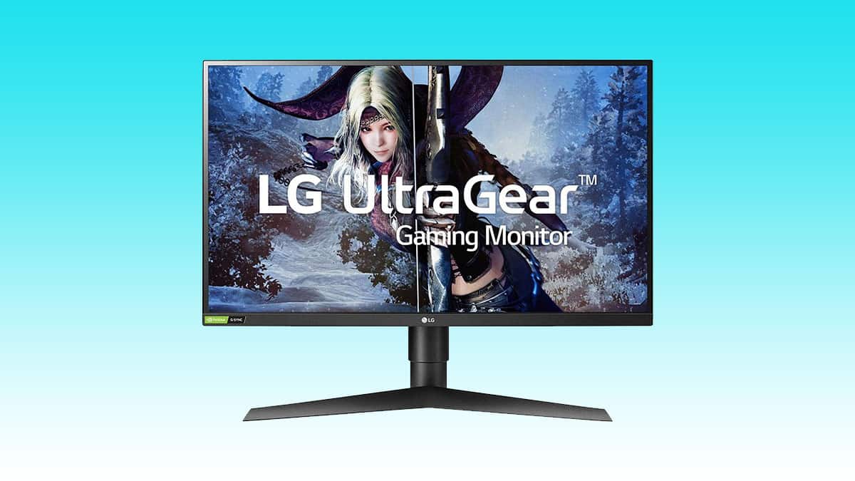 Lg UltraGear WQHD monitor displaying a fantasy character.