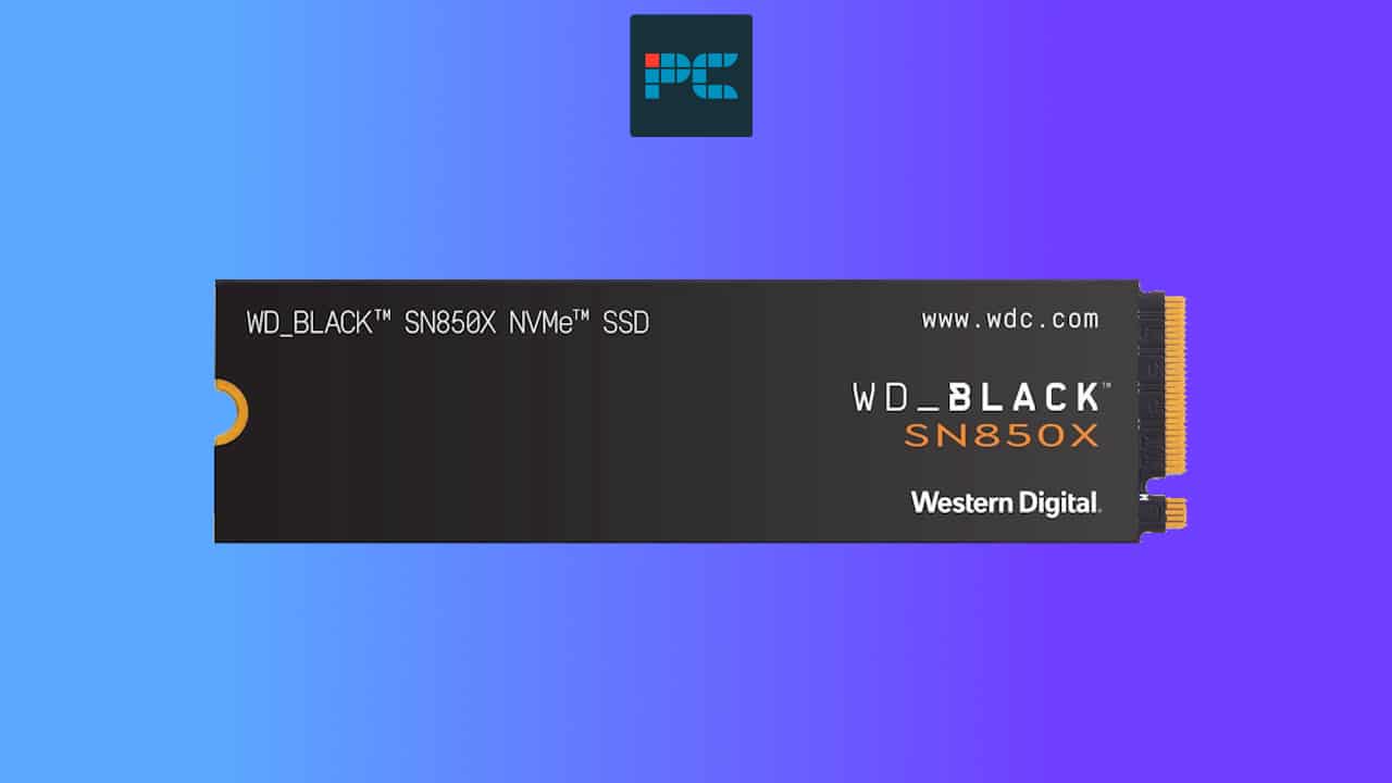 A WD Black SN850X NVMe SSD deal against a blue and purple gradient background.