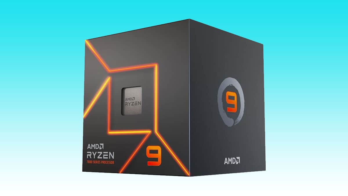 An amd ryzen 9 processor box on a blue background.