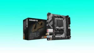 GIGABYTE A620I AX Motherboard with Wi-Fi 6E and packaging.