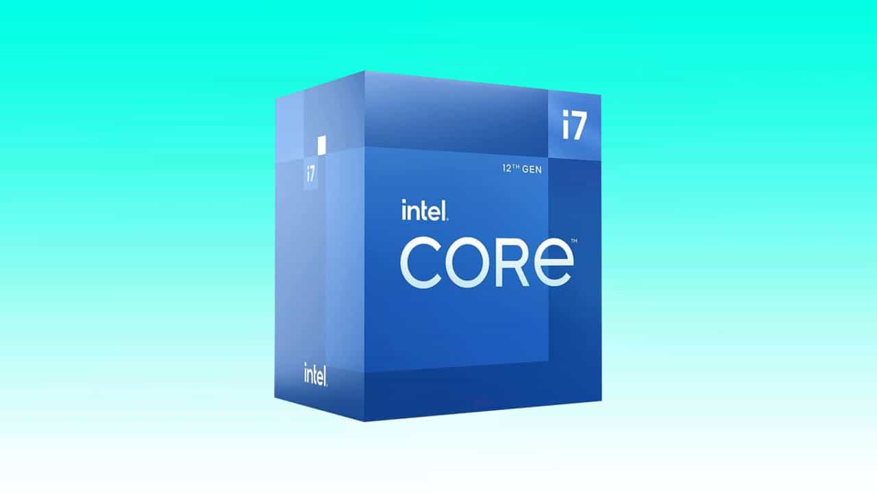 Box packaging for a 12th generation Intel Core i7-12700F desktop processor.