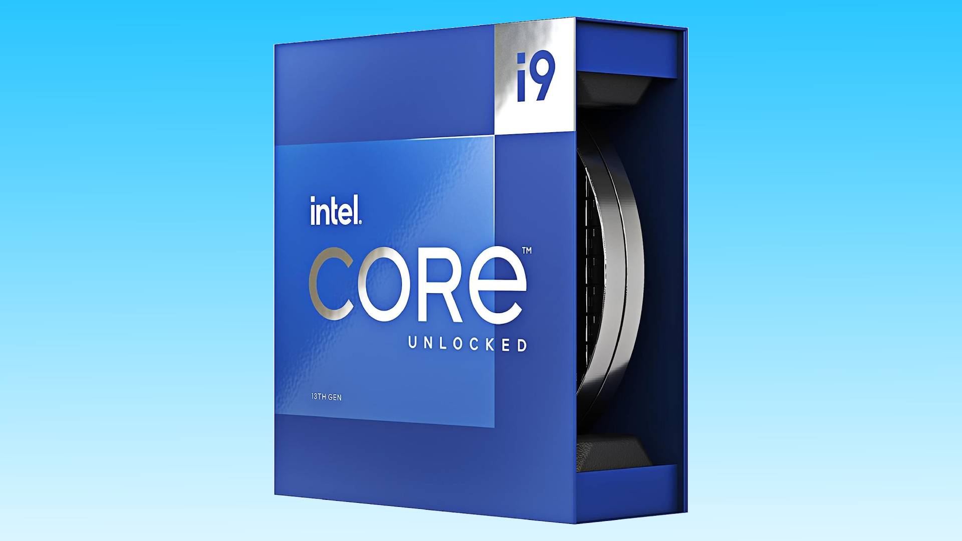 An Intel CPU core i9 processor box against a blue background offers an April deal at an Amazon price.