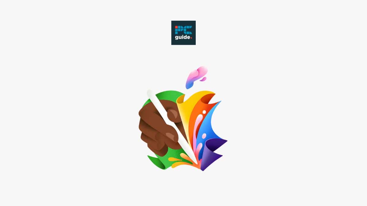 Logo featuring a vibrant abstract design with colorful splashes and an Apple iPad Pro, with the word "guide" above in a blue rectangle.