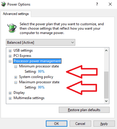 Change processor state settings