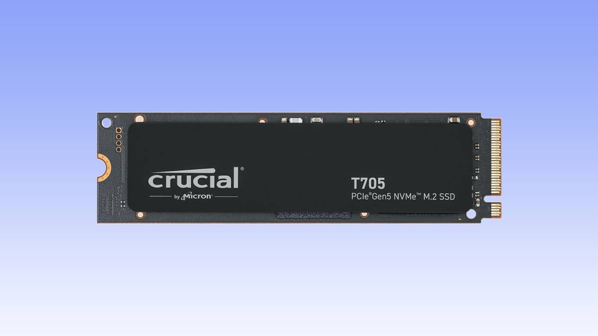 A crucial pcie gen5 nvme m.2 ssd deal against a blue background.