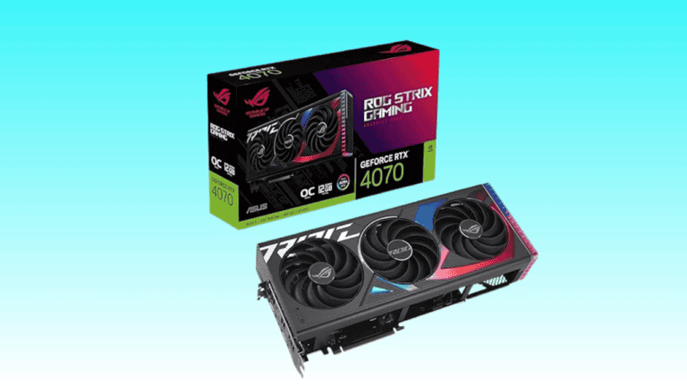Two ASUS ROG Strix gaming graphics cards, models GTX 1070 and ASUS ROG Strix RTX 4070, displayed against a teal background.