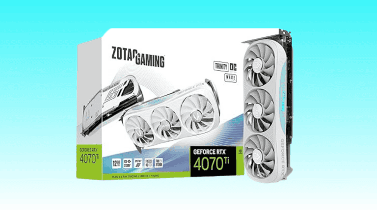 Boxed ZOTAC Gaming GeForce RTX 4070 Ti graphics card displayed against a plain background.