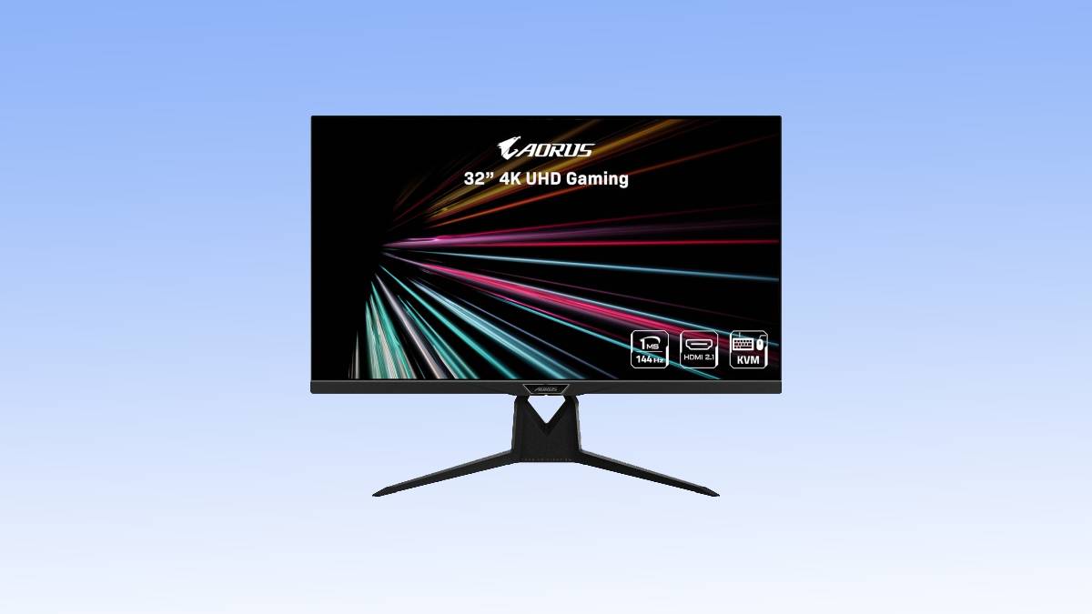 A 32" aorus 4k uhd gaming monitor with hdr and hdmi displayed against a plain background.