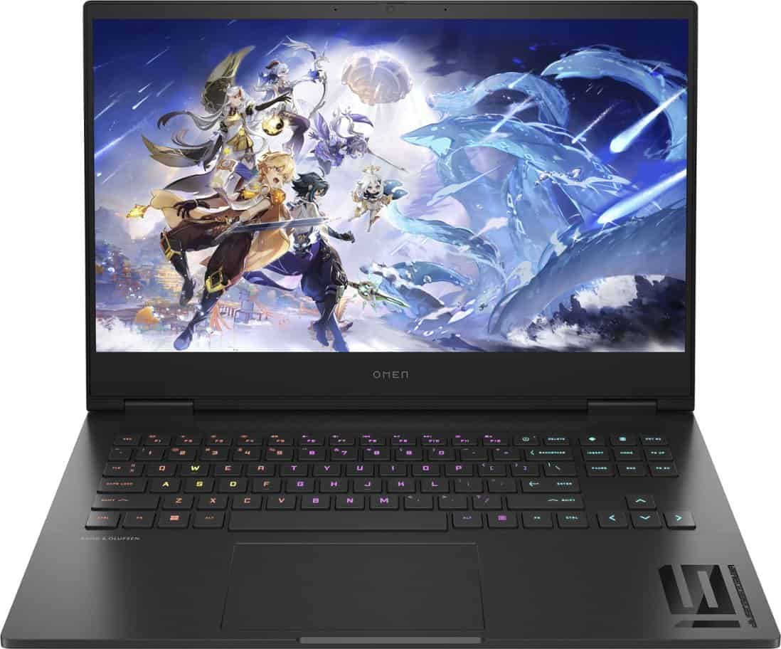 A gaming laptop displaying an Auto Draft of a fantasy character action scene with vibrant graphics.