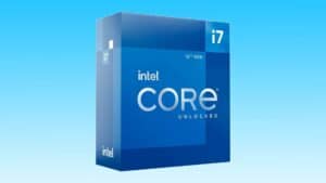 Intel Core i7-12700K 12th generation gaming CPU unlocked processor box on a blue background.