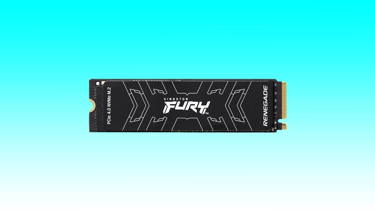 Kingston Fury Renegade 2TB NVMe M.2 SSD isolated on a teal background.