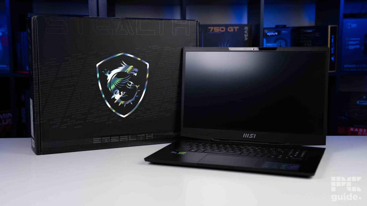 MSI Stealth 17 Studio A13V in front of box, source PCGuide