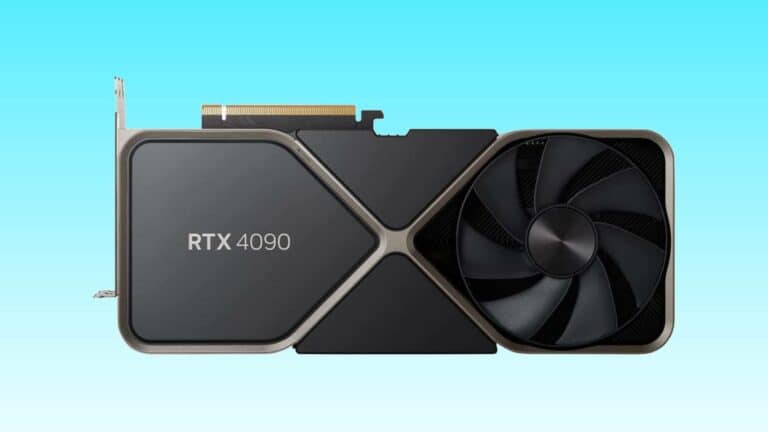 Nvidia RTX 4090 Founders Edition graphics card featuring a dual-fan design on a blue background.