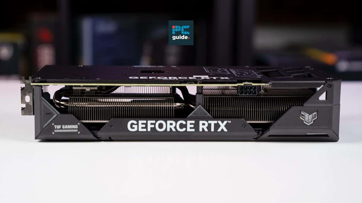 Asus Tuf Gaming RTX 4070 graphics card on a table.