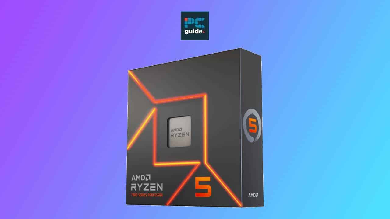 A budget-friendly AMD Ryzen 5 7600X desktop processor displayed against a blue and purple gradient background.