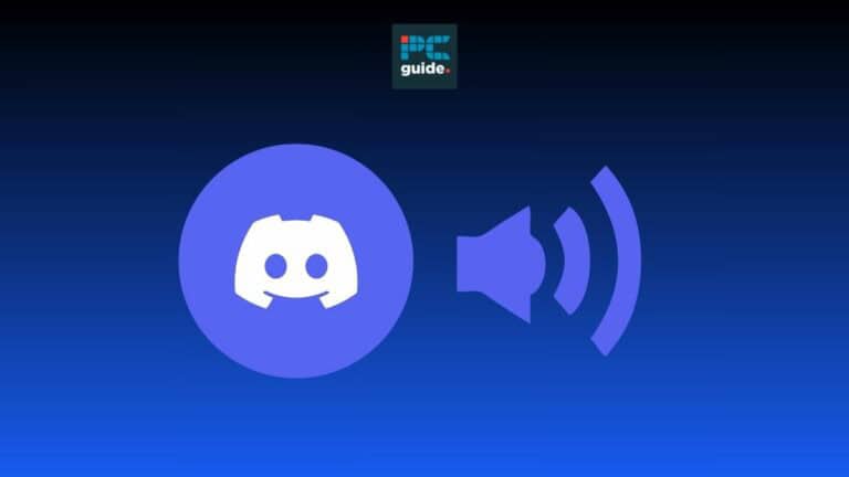 The image shows the Discord logo on a blue background below the PCguide logo.
