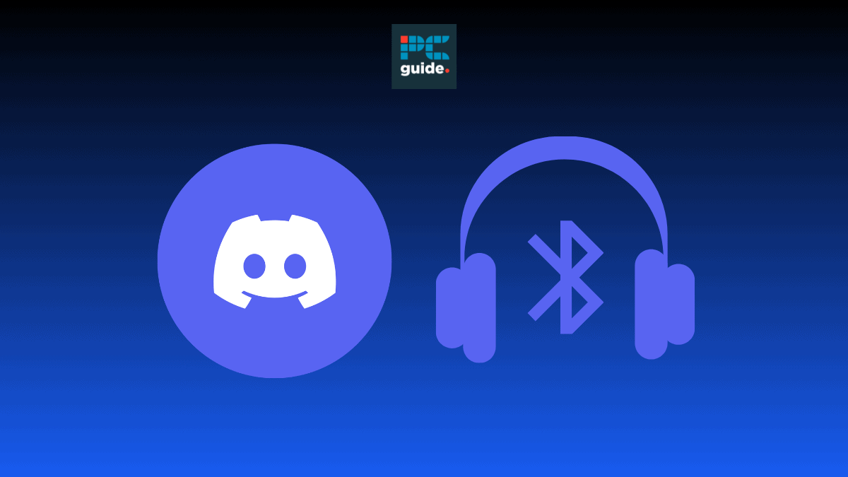 The image shows the Discord logo on a blue background below the PC Guide logo