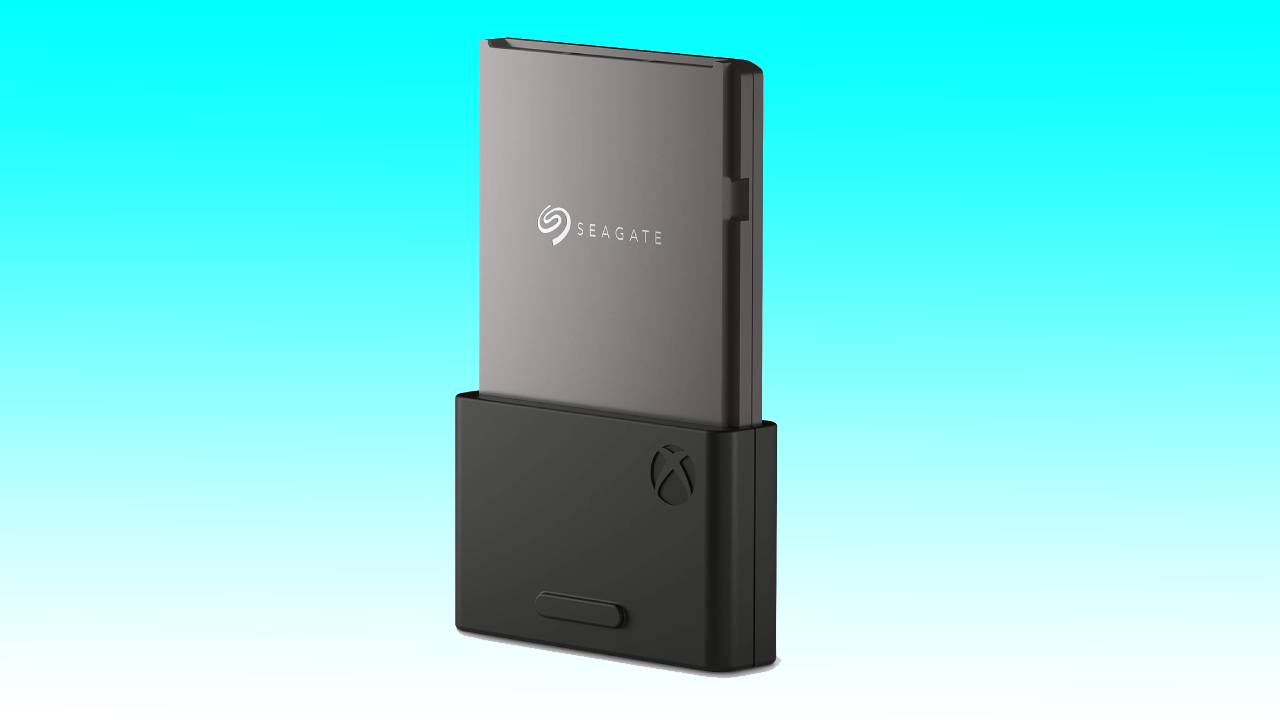 Seagate external hard drive designed for Xbox on a blue-green gradient background. Auto Draft
