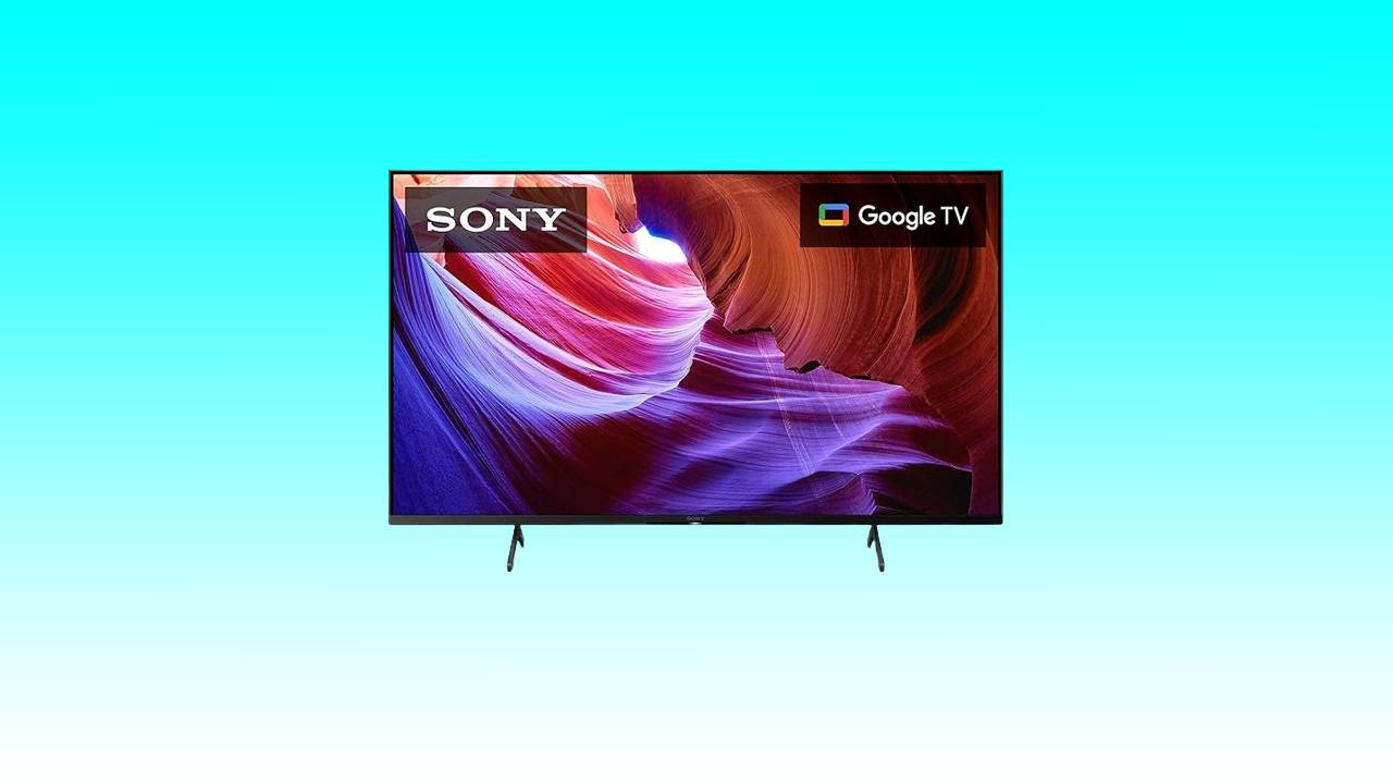 A Sony 4K TV displaying a colorful abstract image on the screen, featuring the Google TV logo in the top right corner.