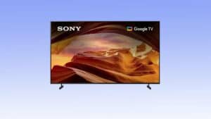 A Sony television displaying a colorful landscape image, branded with Google TV, now available in a special TV deal.