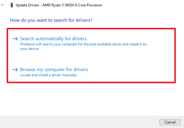 Update CPU drivers two options