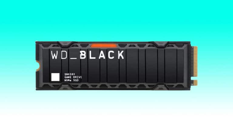 WD_BLACK 2TB SN850X NVMe internal gaming SSD against a teal background.