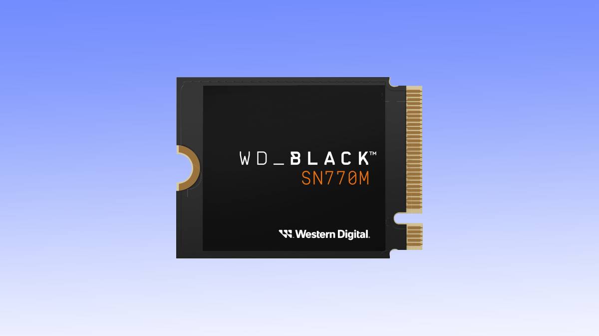Wd_black sn770 nvme ssd deal from western digital on a gradient blue background.