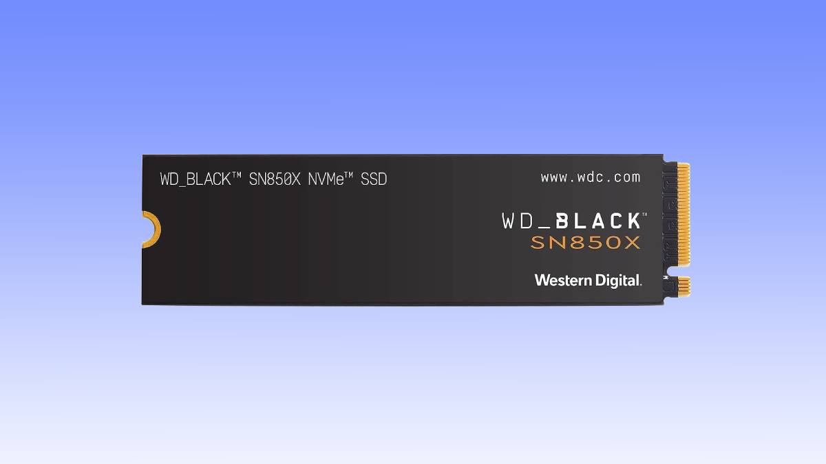 Wd black sn850x nvme ssd deal on a blue background, featuring the product label and branding details.